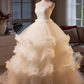 Elegant Ivory Strapless Tiered Ruffled A-Line Tulle Wedding Dress DP7487