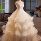 Elegant Ivory Strapless Tiered Ruffled A-Line Tulle Wedding Dress DP7487