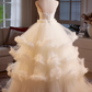 Elegant Ivory Strapless Tiered Ruffled A-Line Tulle Wedding Dress DP7487