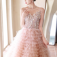Gorgeous Pink Tiered Tulle Beaded Sweetheart Spaghetti Strap Sweet 16 Quinceanera Ball Gown DP7491