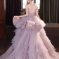 Gorgeous Lilac Tulle Spaghetti Strap Tiered Ruffled Sweet 16 Quinceanera Ball Gown DP7492