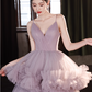 Gorgeous Lilac Tulle Spaghetti Strap Tiered Ruffled Sweet 16 Quinceanera Ball Gown DP7492