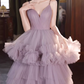Gorgeous Lilac Tulle Spaghetti Strap Tiered Ruffled Sweet 16 Quinceanera Ball Gown DP7492