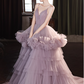 Gorgeous Lilac Tulle Spaghetti Strap Tiered Ruffled Sweet 16 Quinceanera Ball Gown DP7492