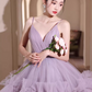 Gorgeous Lilac Tulle Spaghetti Strap Tiered Ruffled Sweet 16 Quinceanera Ball Gown DP7492