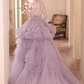 Gorgeous Lilac Tulle Spaghetti Strap Tiered Ruffled Sweet 16 Quinceanera Ball Gown DP7492
