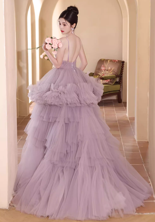 Gorgeous Lilac Tulle Spaghetti Strap Tiered Ruffled Sweet 16 Quinceanera Ball Gown DP7492