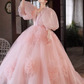 Gorgeous Pink Puff Sleeves 3D Floral Tulle Sweet 16 Quinceanera Ball Gown DP7493