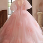 Gorgeous Pink Puff Sleeves 3D Floral Tulle Sweet 16 Quinceanera Ball Gown DP7493