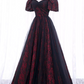Gorgeous Burgundy Floral Brocade Sheer Black Tulle Off-the-Shoulder Sweet 16 Quinceanera Ball Gown DP7494