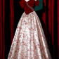 Chic Floral Satin Brocade Burgundy Velvet Bow Off-the-Shoulder Sweet 16 Quinceanera Ball Gown DP7496