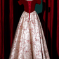 Chic Floral Satin Brocade Burgundy Velvet Bow Off-the-Shoulder Sweet 16 Quinceanera Ball Gown DP7496