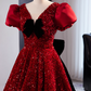 Chic Red Sequin Puff Sleeves Bow Sweet 16 Quinceanera Ball Gown DP7498
