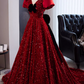 Chic Red Sequin Puff Sleeves Bow Sweet 16 Quinceanera Ball Gown DP7498