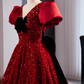 Chic Red Sequin Puff Sleeves Bow Sweet 16 Quinceanera Ball Gown DP7498