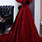 Chic Red Sequin Puff Sleeves Bow Sweet 16 Quinceanera Ball Gown DP7498