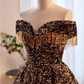 Chic Sequin Off-the-Shoulder Fringe Trim A-Line Sweet 16 Quinceanera Ball Gown DP7499