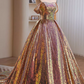 Elegantes, schillerndes, holografisches Paillettenkleid mit schulterfreiem Herzausschnitt für Sweet 16 Quinceañera DP7501