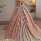 Elegantes, schillerndes, holografisches Paillettenkleid mit schulterfreiem Herzausschnitt für Sweet 16 Quinceañera DP7501