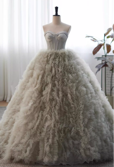 Elegantes, mehrlagiges, gerüschtes Tüll-Trägerkleid für Sweet 16 Quinceañera DP7502