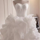 Elegant White Organza Ruffled Strapless Sweetheart Tulle Wedding Dress DP7503