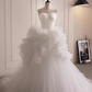 Elegant White Organza Ruffled Strapless Sweetheart Tulle Wedding Dress DP7503