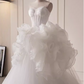 Elegant White Organza Ruffled Strapless Sweetheart Tulle Wedding Dress DP7503