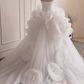 Elegant White Organza Ruffled Strapless Sweetheart Tulle Wedding Dress DP7503