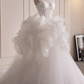 Elegant White Organza Ruffled Strapless Sweetheart Tulle Wedding Dress DP7503