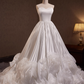 Elegant White Satin Off-the-Shoulder Sweetheart Puff Sleeves 3D Organza Rose Wedding Dress DP7504