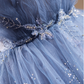Elegantes hellblaues Glitzer-Tüll-Ballkleid mit Spaghettiträgern für Sweet 16 Quinceañera DP7508