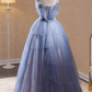 Elegantes hellblaues Glitzer-Tüll-Ballkleid mit Spaghettiträgern für Sweet 16 Quinceañera DP7508