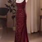 Vintage Burgundy Sequin Spaghetti Strap Sweetheart Prom Dress Evening Gown DP7512