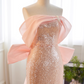 Vintage Pink Sequin Mermaid Off-the-Shoulder Chiffon Bow Prom Dress Evening Gown DP7513