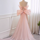 Vintage Pink Sequin Mermaid Off-the-Shoulder Chiffon Bow Prom Dress Evening Gown DP7513