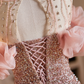 Vintage Pink Beaded Tulle Off-the-Shoulder A-Line Ruffled Sleeves Prom Dress DP7515