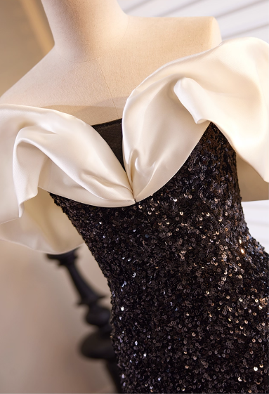 Vintage Black Sequin Mermaid Off-the-Shoulder Prom Dress DP7516