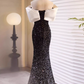 Vintage Black Sequin Mermaid Off-the-Shoulder Prom Dress DP7516