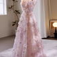 Vintage Pink Tulle 3D Floral A-Line Prom Dress DP7517