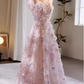 Vintage Pink Tulle 3D Floral A-Line Prom Dress DP7517