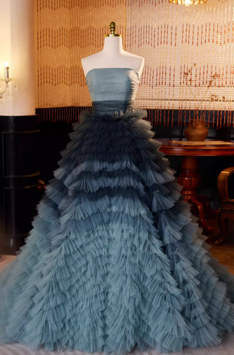 Elegantes, türkisfarbenes Ombré-Tüll-Ballkleid mit Rüschen, trägerlos und gerafft für Sweet 16 Quinceañera DP7518