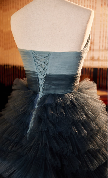 Elegantes, türkisfarbenes Ombré-Tüll-Ballkleid mit Rüschen, trägerlos und gerafft für Sweet 16 Quinceañera DP7518