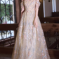 Glamorous Champagne Tulle Iridescent Sequin Embroidery Off-Shoulder Prom Dress DP7525