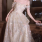 Glamorous Champagne Tulle Iridescent Sequin Embroidery Off-Shoulder Prom Dress DP7525