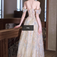 Glamorous Champagne Tulle Iridescent Sequin Embroidery Off-Shoulder Prom Dress DP7525