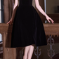 Retro Elegant Black Velvet Midi Dress Pearl Halter Neck Prom Dress DP7526