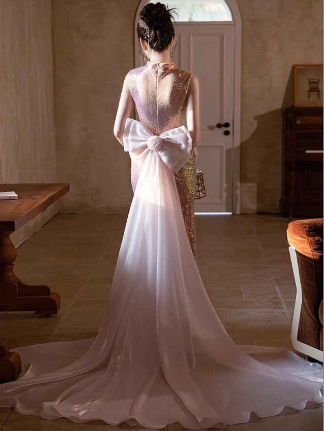 Chic Iridescent Pink Sequin Sleeveless Prom Dress DP7528