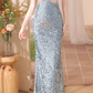 Chic Sparkle Light Blue Maxi Mermaid Spaghetti Strap Prom Dress DP7529