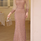 Elegant Rose Gold Sequin Sheer High-Neck Long Sleeves Prom Dress DP7533