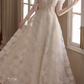 Elegant Floral Lace Applique Evening Gown A-Line Puff Sleeves Tulle Prom Dress DP7538